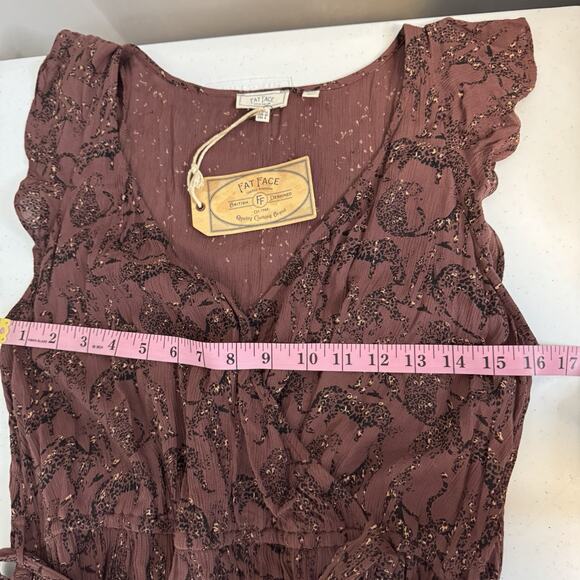 Fat Face Odette Tonal Leopard Dress Womens US Sz 8 Maxi Flutter Sleeve Tie Belt - Picture 11 of 16